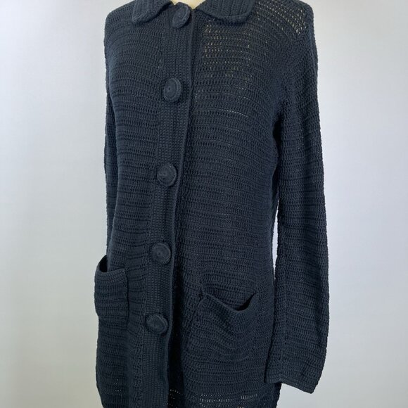 Vintage Chico’s Black Midi Long Cardigan Button Front Sweater Chunky Knit Small - Picture 2 of 9